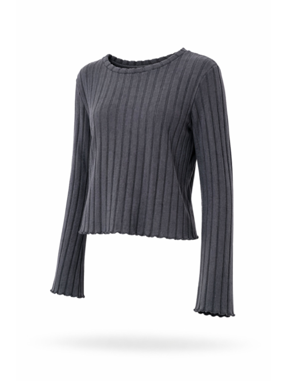 SHEIN Women's Large Soft Gray Ribbed Long Sleeve Crop Top NWT